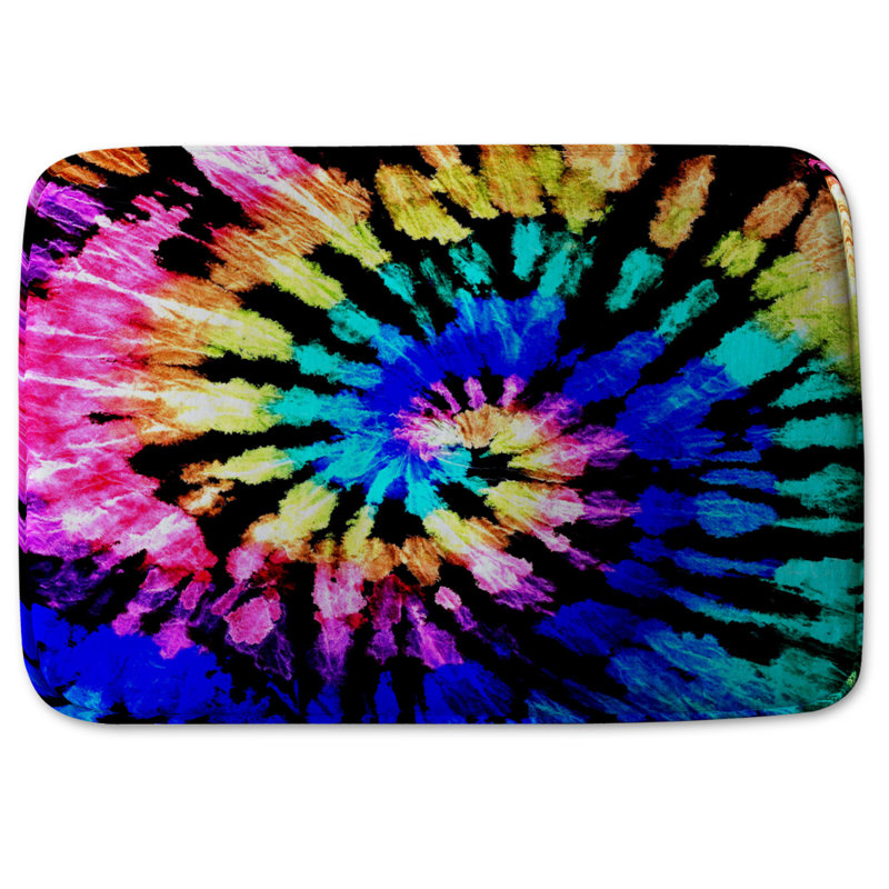Bhoyar Non-Slip Bath Mat, Dark Blue/Yellow/Pink