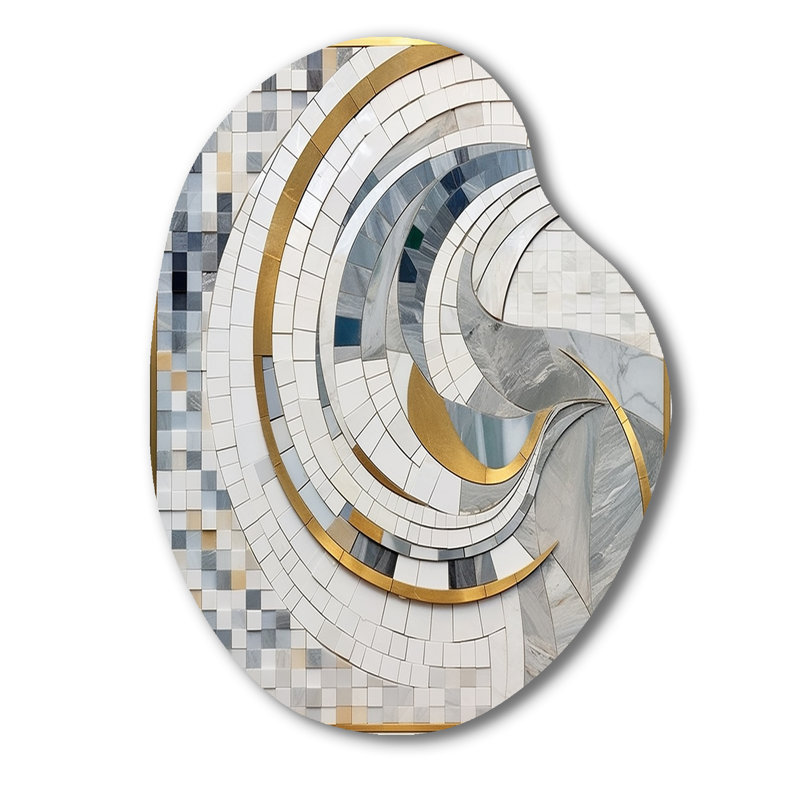 Gris et jaune mosaïque II - formes abstraites, décoration murale en forme de métal, reproduction d'art asymétrique gris