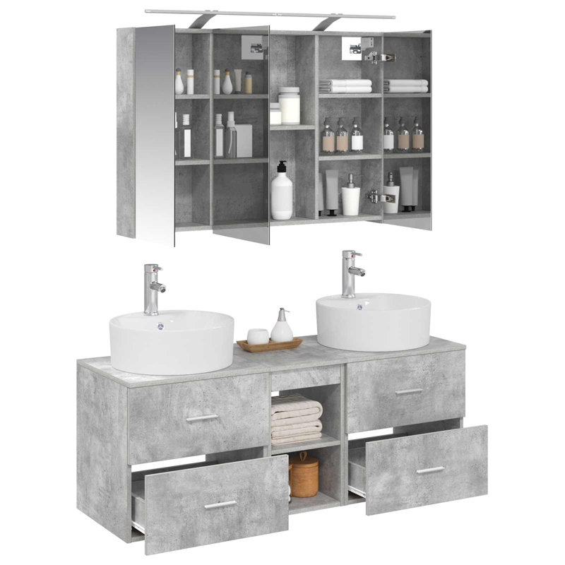 Vanity & Mirror Set, Light Grey