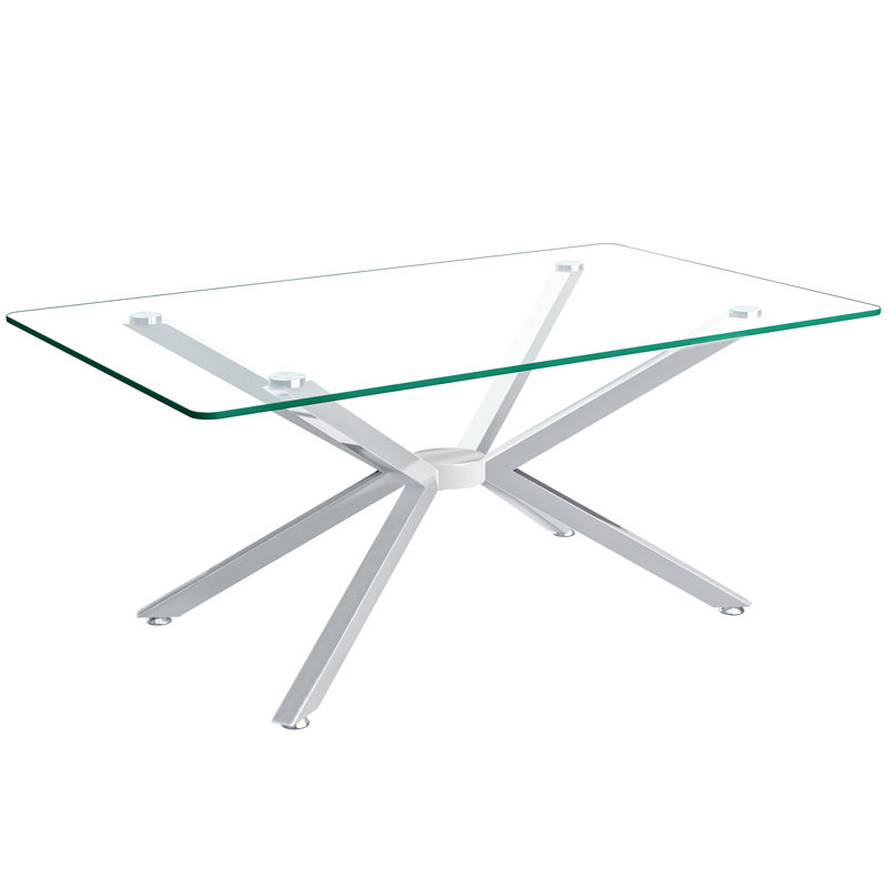 Table basse de 39,36 po rectangulaire en verre trempé transparent avec pieds en métal argenté, utilisation durable, assemblage facile pour tous, rectangulaire, verre, table, option de rangement grande capacité, esthétique moderne
