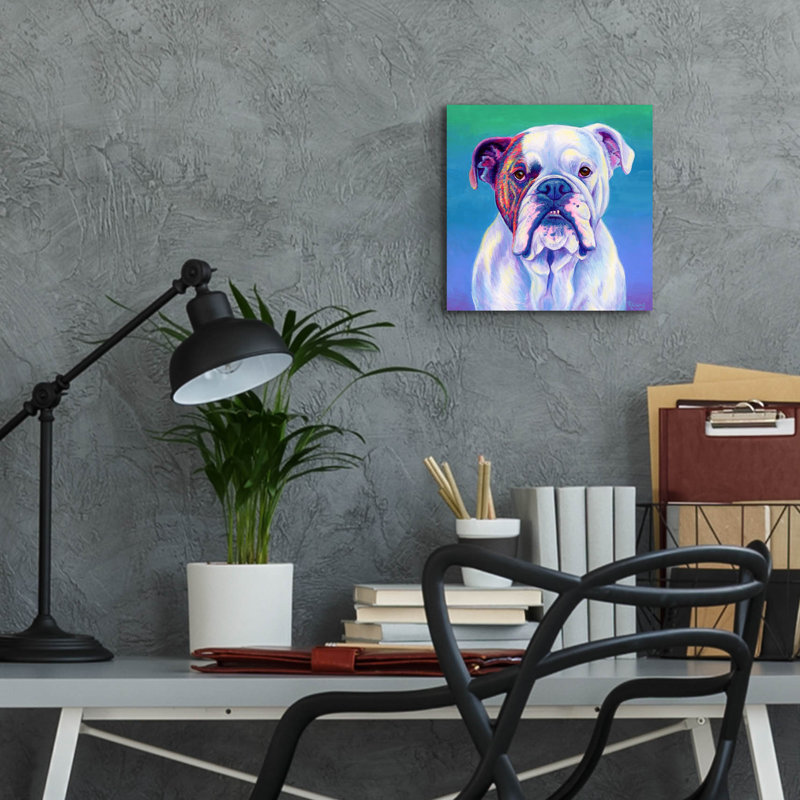 «Cute English Bulldog» par Rebecca Wang Art, H 12 po x l 12 po x P 0,13 po
