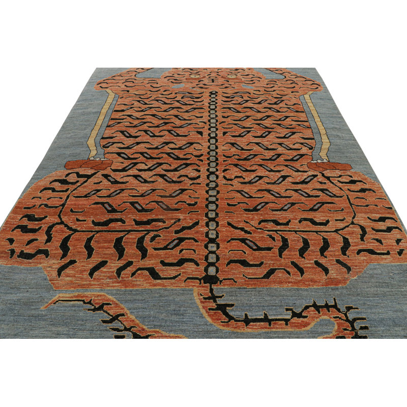 Burano Hand Knotted Wool Animal Print Area Rug, Rectangle 6' x 8'