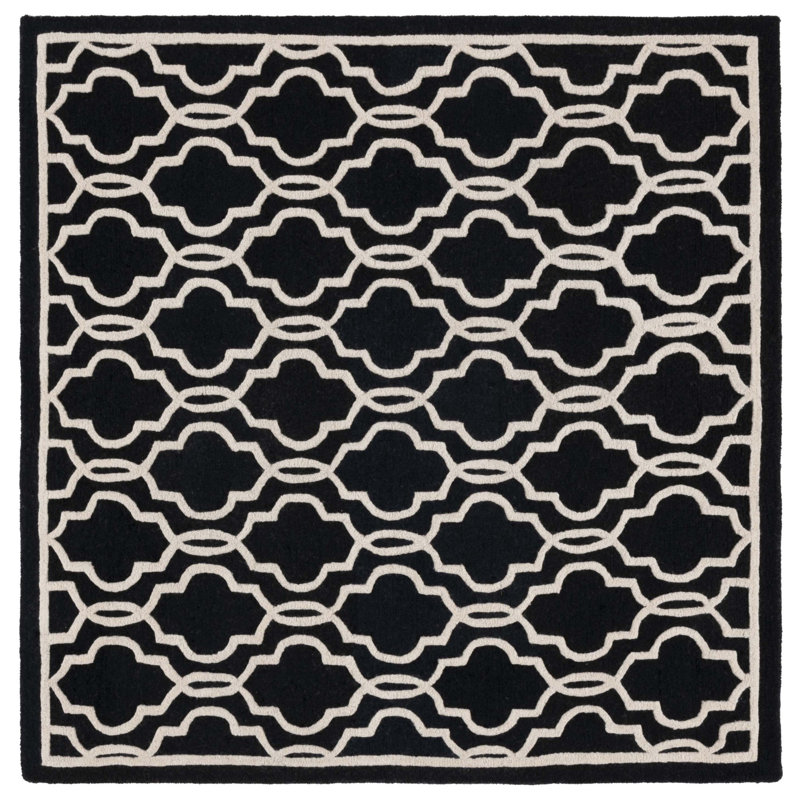 Tapis noir en laine fait à la main Cannen, Carré 6 pi