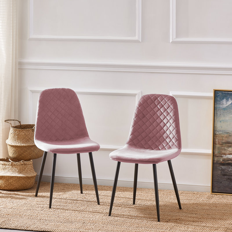 Brienna Velvet Upholstered Armless Dining Chair, Black, Pink Velvet