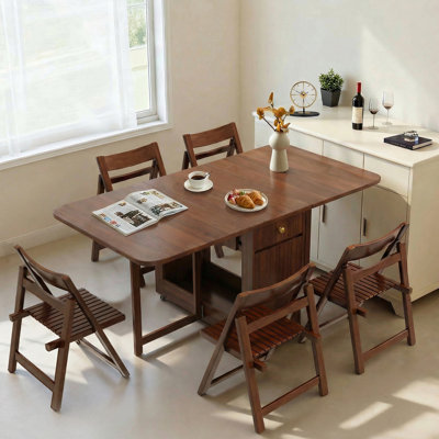 Table de salle à manger et chaises pliantes pliantes 6 - 59 "entièrement rabattable à 4 battants avec rangement et roues verrouillables
