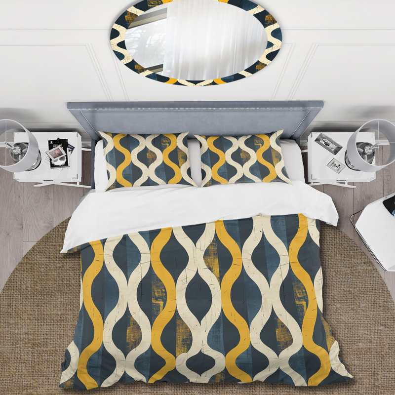Ensemble de housse de couette jaune beige et quadrilobe Elegance - Mid-Century