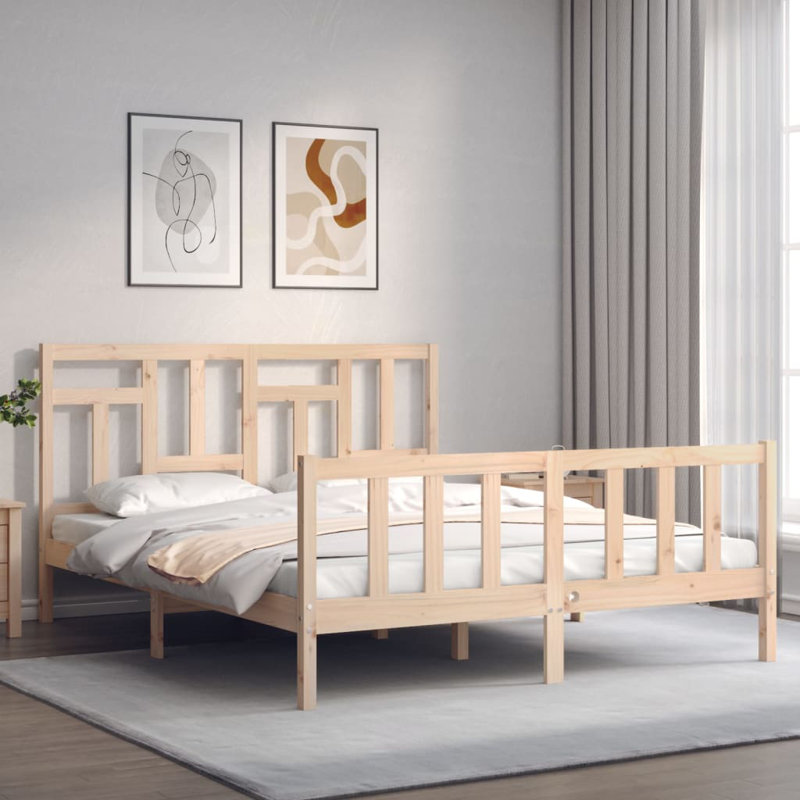 Bed Frame with Headboard, Natural, European Kingsize (160 x 200cm)