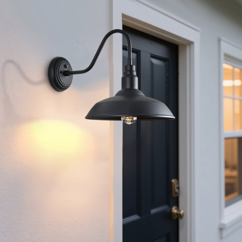 Large Dusk to Dawn Gooseneck Light for Farmhouse, Black Outdoor Barn Lights with Photocell Sensor