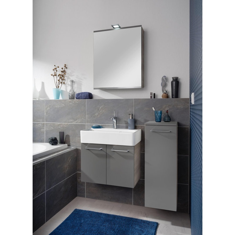 Lima 59cm Single Bathroom Vanity Base Only, Stone ash/Basalt grey