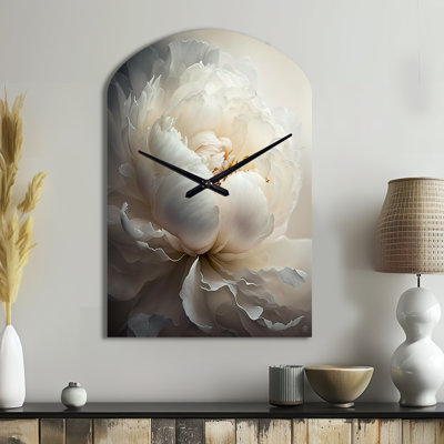 Peony Flower VII - Arch Shape Large White Wall Clock Sculpture