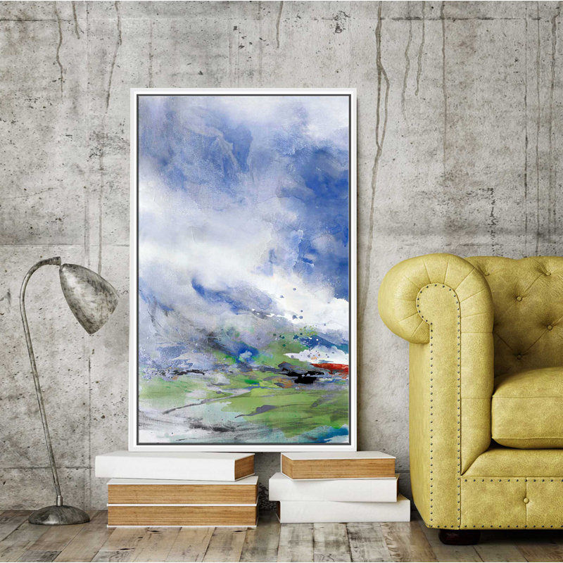 «Spring Air I» par Mark Lawrence, peinture sur toile à cadre flottant, H 63,5 po x l 39,5 po x P 2 po, Cadre flottant blanc