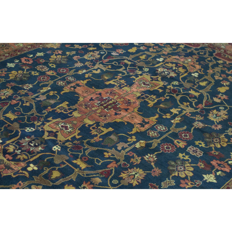 Tapis noir et rouille de haute qualité noué à la main