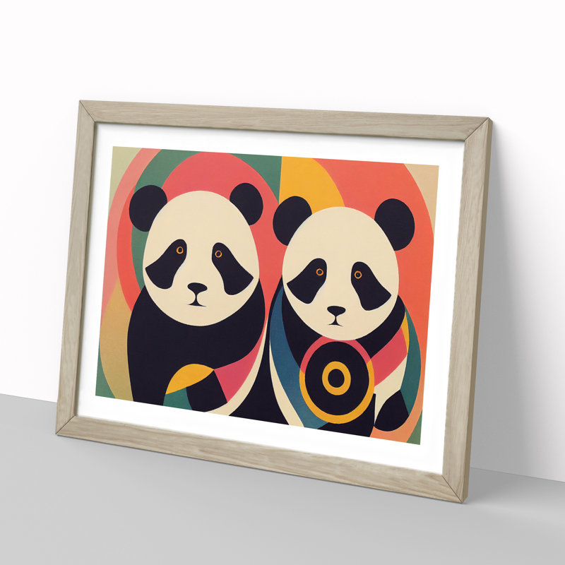 Abstract Pandas Vol.2 - Framed Print, 46cm H x 64cm W x 2cm D, Oak