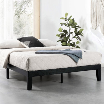 Solid Wood Platform Black Bed with Wooden Slats No Box Spring Needed Easy Assembly 12 Inch Classic