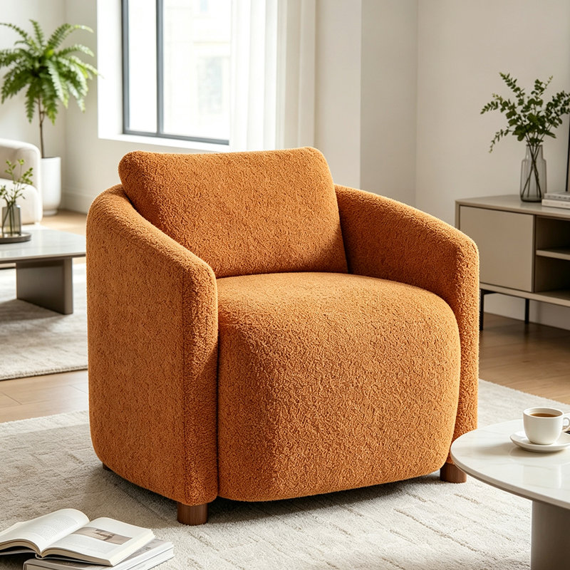 34.1'' Upholstered Accent Chair With Removable Back Cushion, Orange
