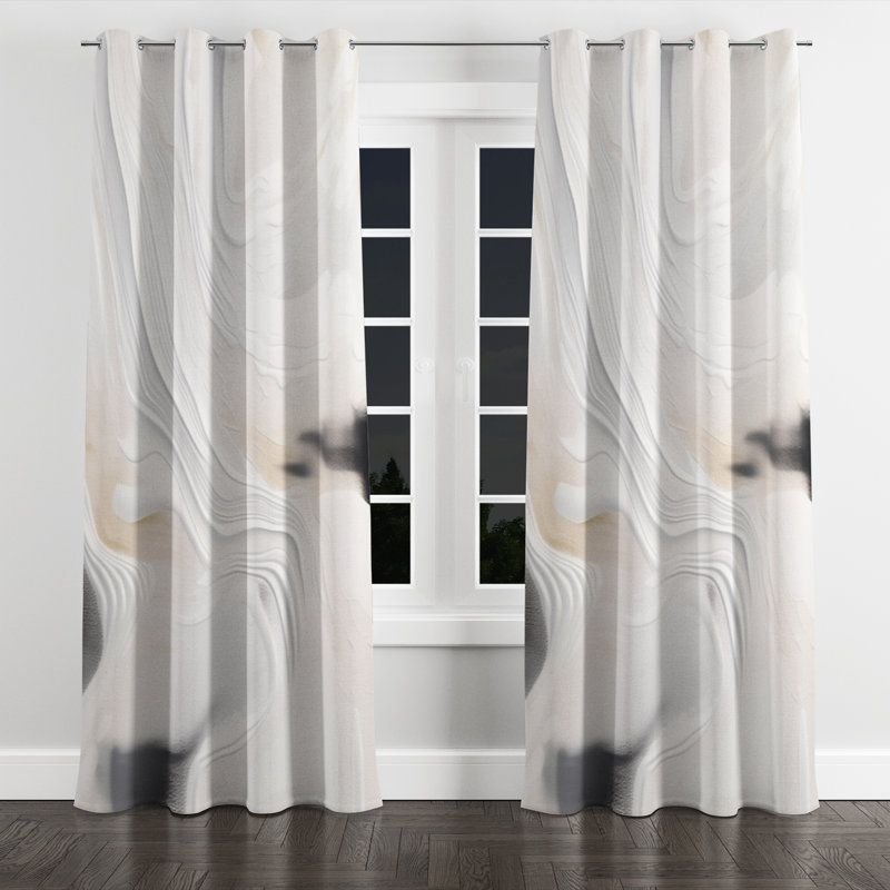 Rideau à œillets occultant moderne blanc et doré - 1 panneau, l 52" x L 84", Œillets argentés