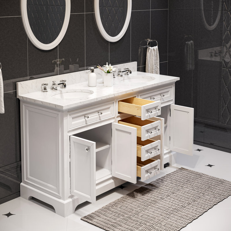 Derby 60'' Double Bathroom Vanity with Marble Top with Mirror, White
