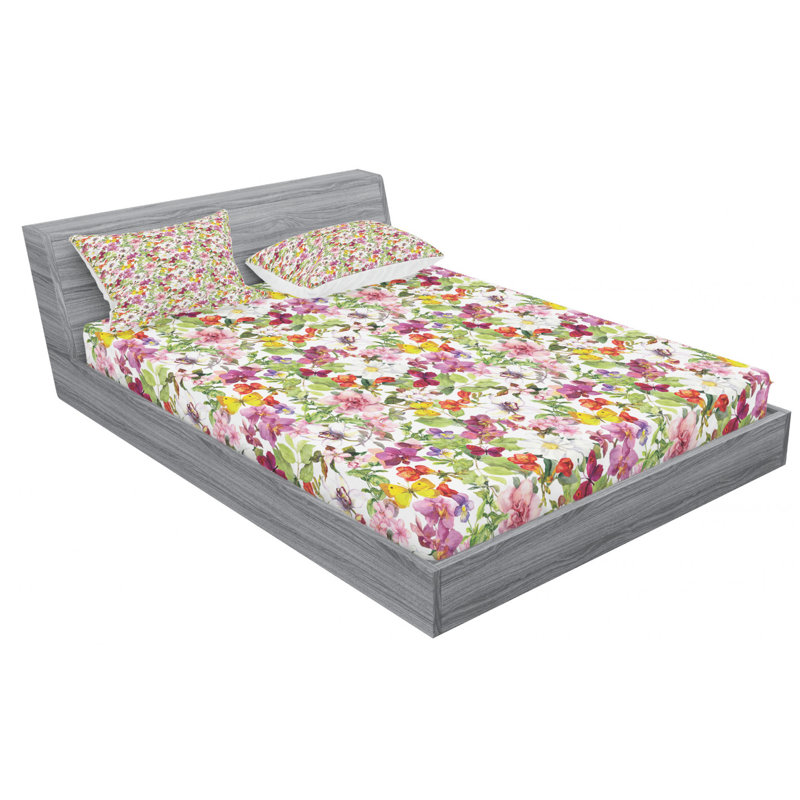 Microfiber Floral Sheet Set, Queen Sheet Set with Fitted Sheet