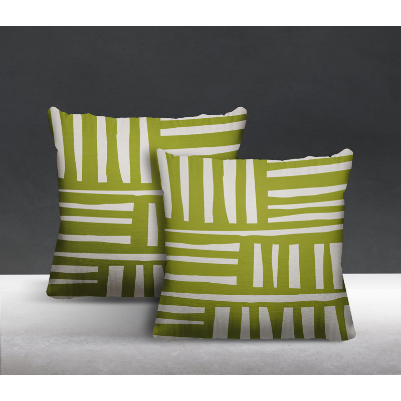  Coussin décoratif intérieur / extérieur abstrait carré, L 15 po x H 15 po, Chartreuse