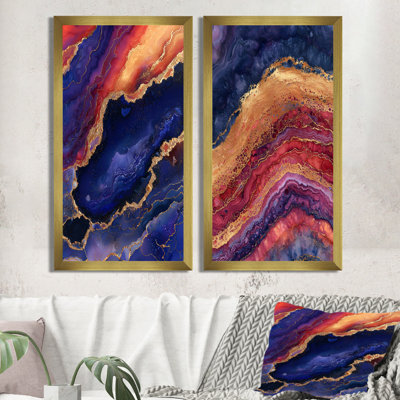 Ensemble de 2 décorations murales Blue Gold Drifting Glow of Agate I - Paysages traditionnels