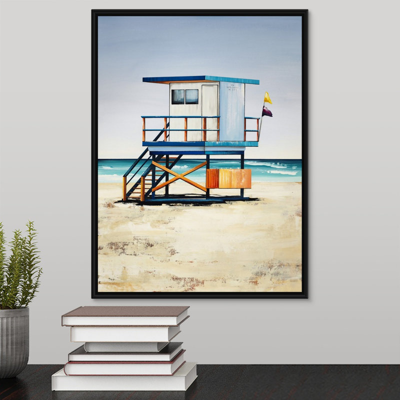 « lifeguard on duty i », peinture sur toile, H 17,7 po x l 13,7 po x p 1,75 po, Cadre flottant noir
