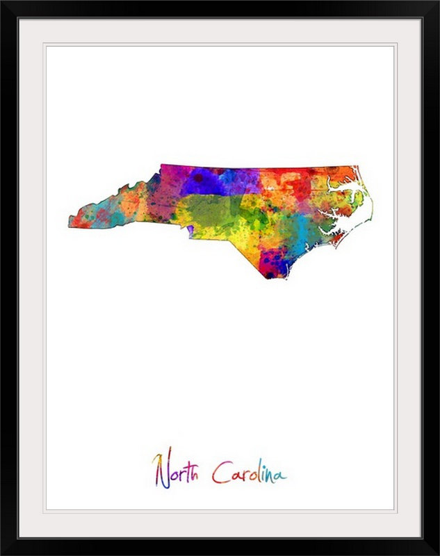 Francy «North Carolina Map» par Abarca, impression, Cadre noir, l 44 po x P 35 po x H 1 po