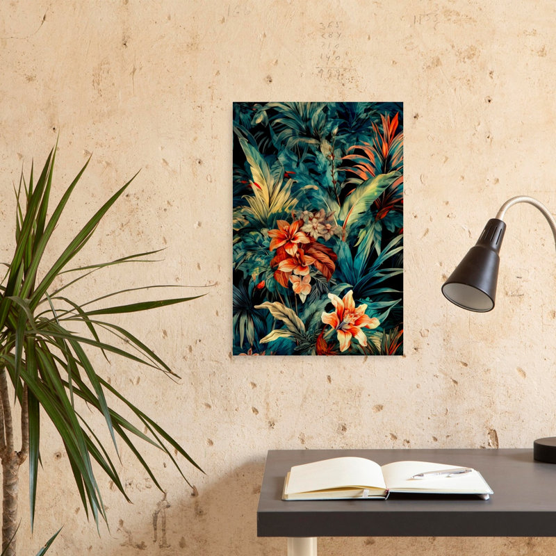 «Lush Tropical Blooms Abstract Flower Forest», reproduction d'art murale, H 24 po x l 16 po