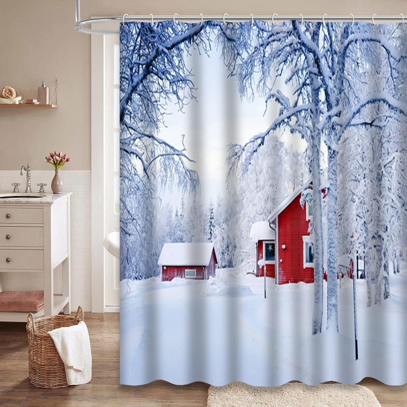 Rideau de douche avec 12 crochets Red House Snow Forest, L 72 po x l 72 po