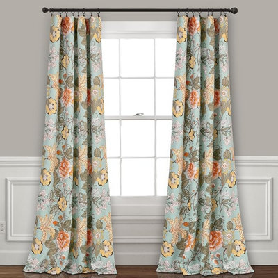 Paire de rideaux de fenêtre filtrant la lumière Lush Decor Sydney, l 52 po x L 108 po, bleu et vert - Botanical Garden - Country Cottage Home Decor - Rideaux à motif floral pour chambre à coucher, salon et salle à manger