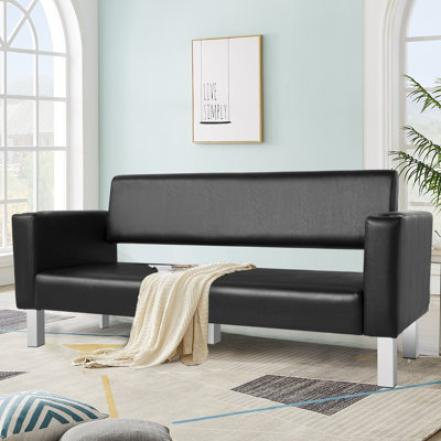 PVC Leather Waiting Room Bench Guest Chairs Draped in , 60.6'' Conference Room Chairs with 2 Cup Holders