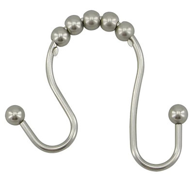 12 Piece Set - Brushed Double Glide Shower Curtain Hooks Rings Rustproof Metal