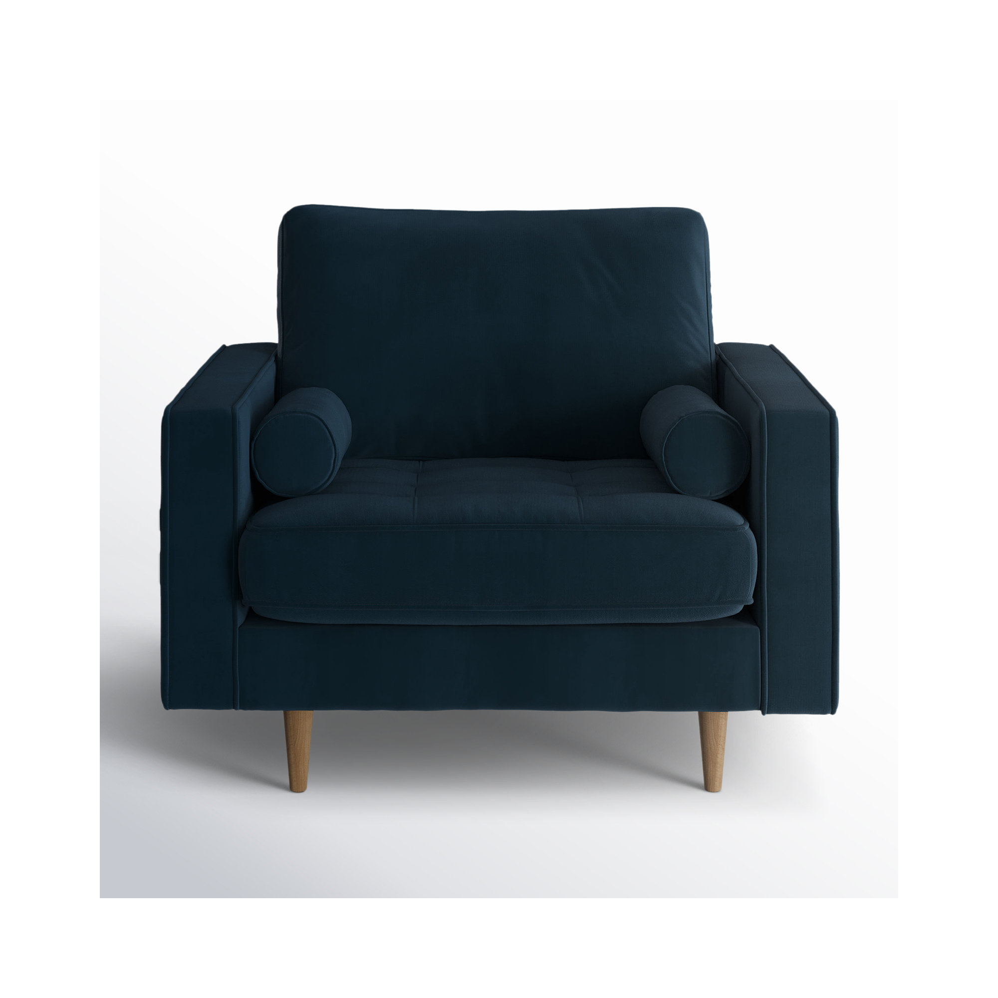 Geo Upholstered Armchair, Ink Blue Performance Velvet