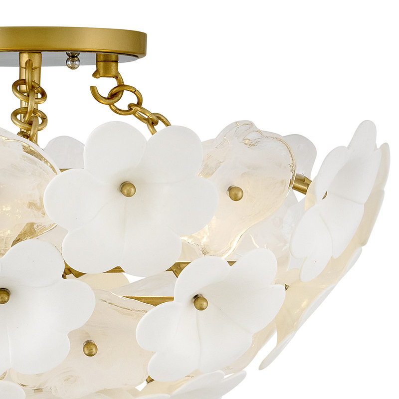 Plafonnier semi-encastré Fredrick Ramond Marianne avec fleurs en céramique et en verre pressé