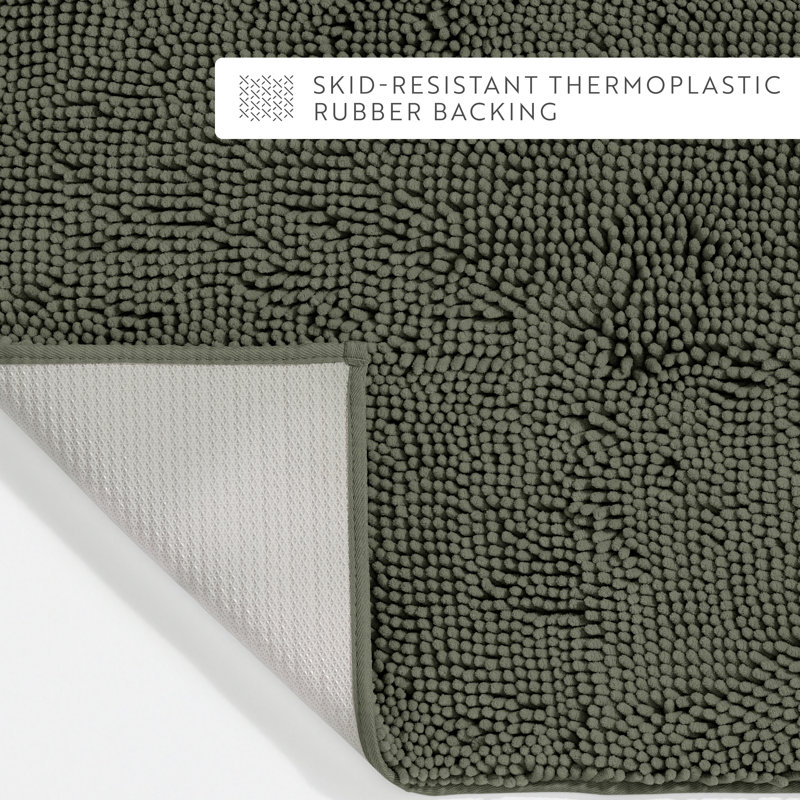Soft Absorbent Chenille Bath Mat Rug with Anti-Skid Rubber Backing, Sage, Single - 34" L x 21" W