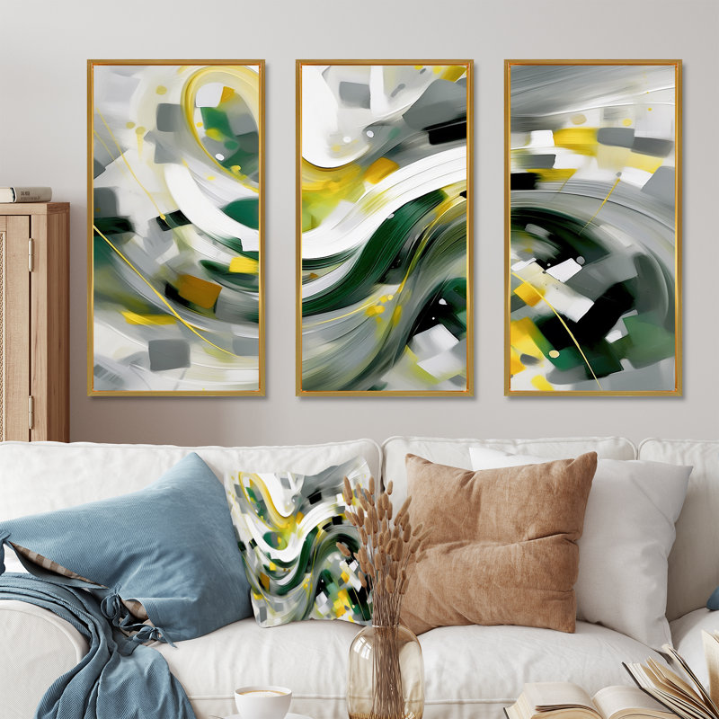 Dynamic Waveforms I - Ensemble de décorations murales scandinaves, Cadre flottant doré, H 28 po x l 36 po x P 1 po