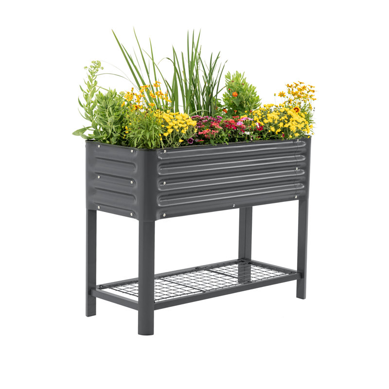 32" Tall 18" Wide Metal Outdoor Elevated Planter, Modern Gray
