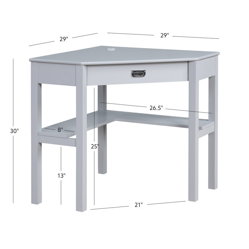 Makan Corner Solid Wood Computer Desk, Gray