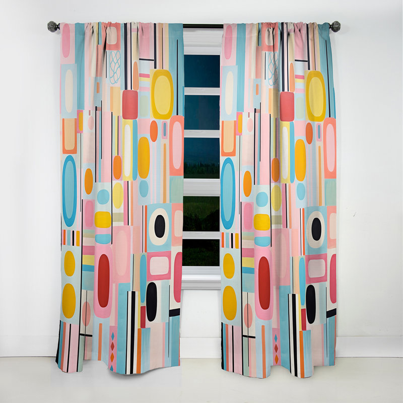 Rideau occultant rose Mid-Century Playful Patterns V - Mid-Century, L 52 po x L 120 po