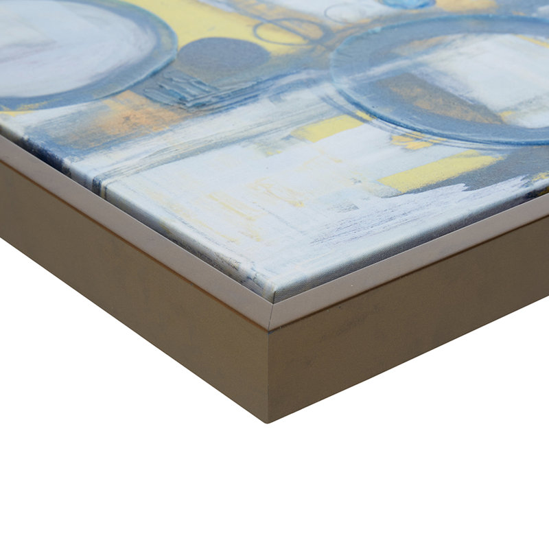 s Abstrait 5, art mural avec des toiles composites bleues, grises et jaunes