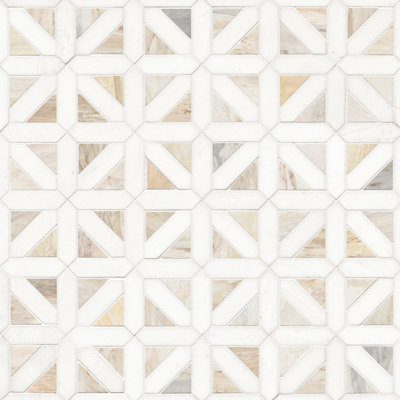 Auralie Geometric 12 in. x 12 in. Polished Marble Mosaic Wall Tile