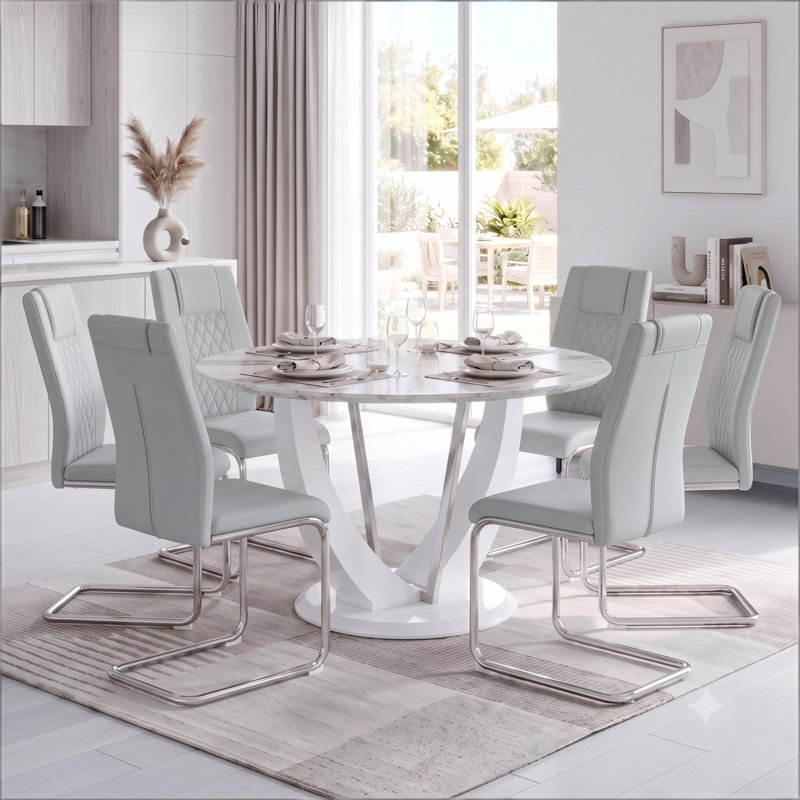 Ensemble de table de salle à manger 47,2 "pour 6 personnes, table de cuisine moderne et chaises, 7 pièces : table, 6 chaises