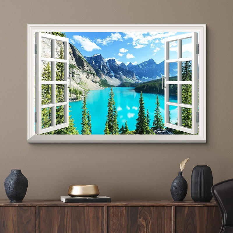 «Landscape Shining Blue Mountain Lake Nature Wilderness», reproduction sur toile, H 32 po x l 48 po x P 1,5 po