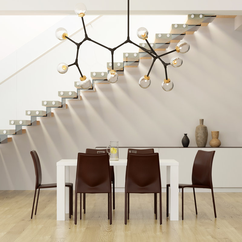 Carson 63" Dining Table In High Gloss White And 6 Sokol Stacking Chairs, Brown