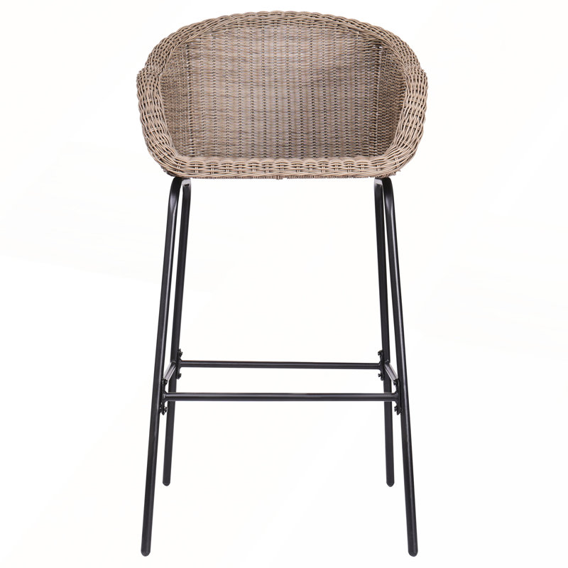 Ensemble de 2 tabourets de bar d'extérieur en osier, Brun