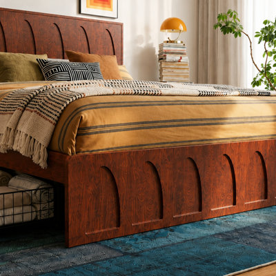 Solid Wood Platform Bed Frame with Storage Drawers and Wood Slat Support
