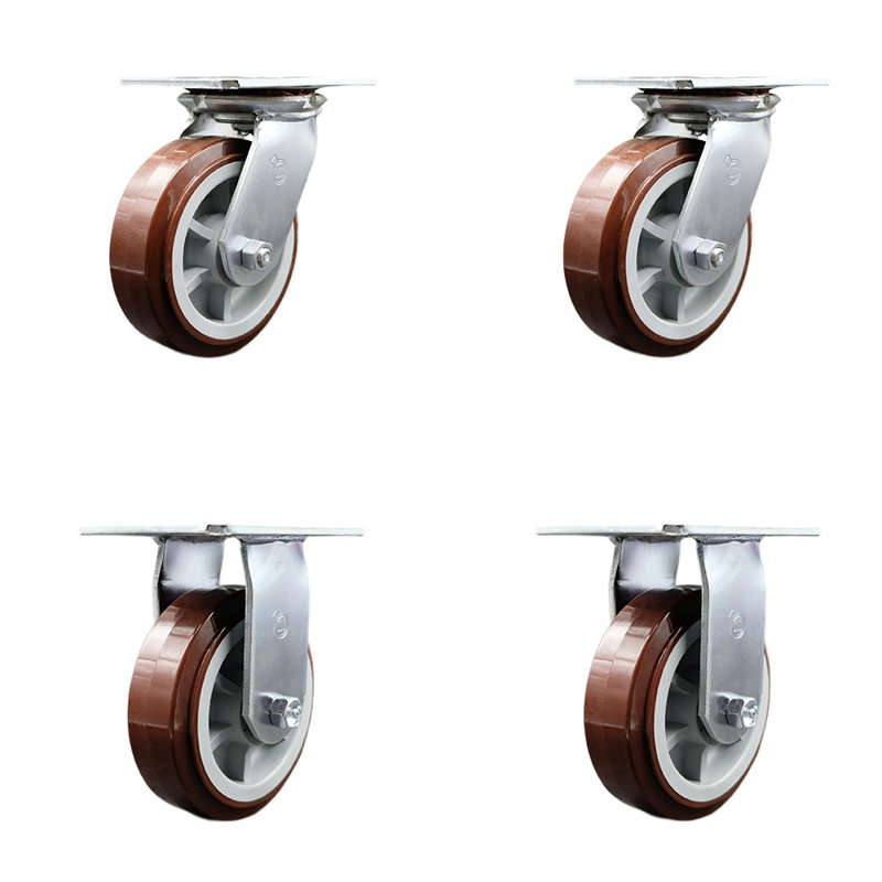 Ensemble de roulettes 4 pièces en polyuréthane avec roulement à billes, 2 verrous pivotants et 2 rigides
