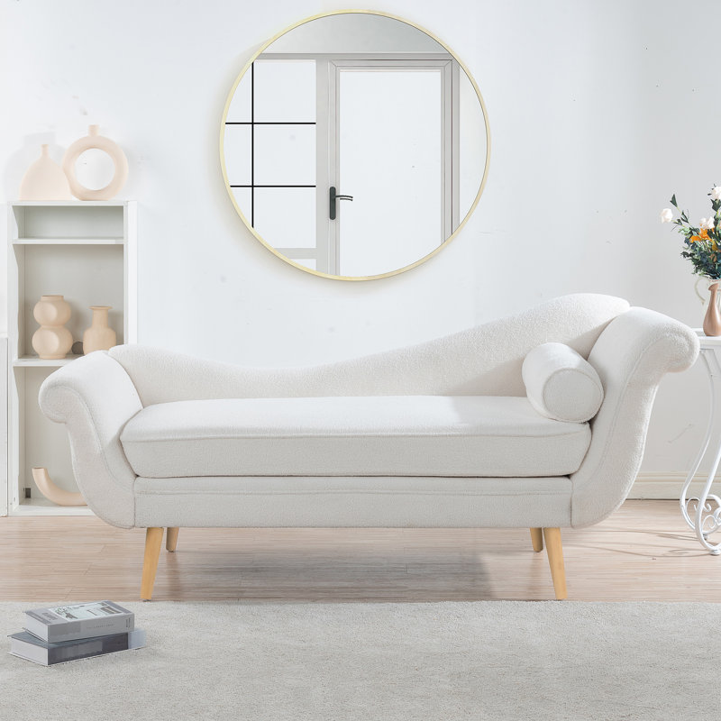 Chaise longue avec accoudoirs à volutes, support pour le dos confortable, éponge haute, pied en bouleau importé, revêtement doux de 28,01 po x l 68,74 po et H 28,59 po, pieds stables à rebond élevé, apparence élégante,