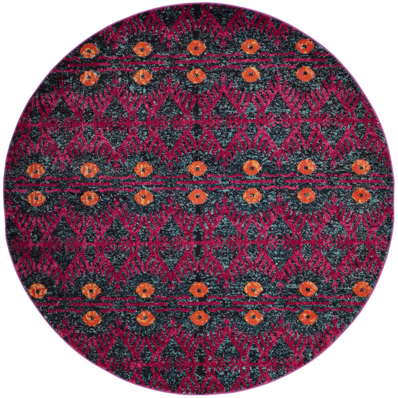 Isabea Ikat Pink Area Rug, Round 6'7"