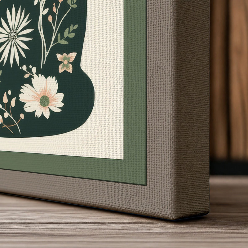 Botanical Cat in Bloom Boho 1 Piece Wrapped Canvas Wall Art, 36x24 - 91.4 x 61.0 cm, Taupe Border