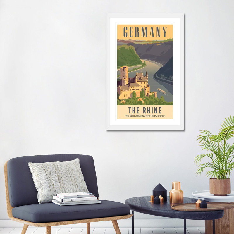 " Germany Travel Poster " by Jim Zahniser, White, 32" H x 24" W x 1" D, White Framed Paper